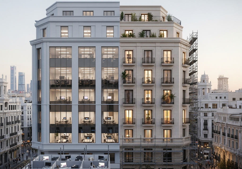 La reconversión de oficinas a viviendas en Madrid como solución al problema de la oferta.